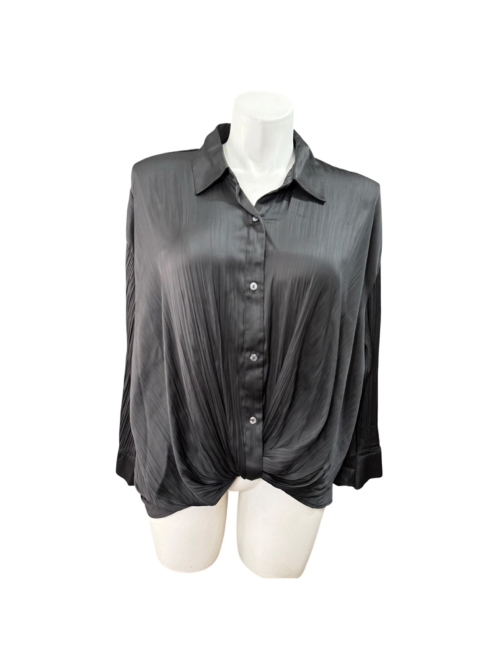 Terra & Sky 1X 16W 18W Black Twist Front Button Up Blouse Long Sleeve NWOT